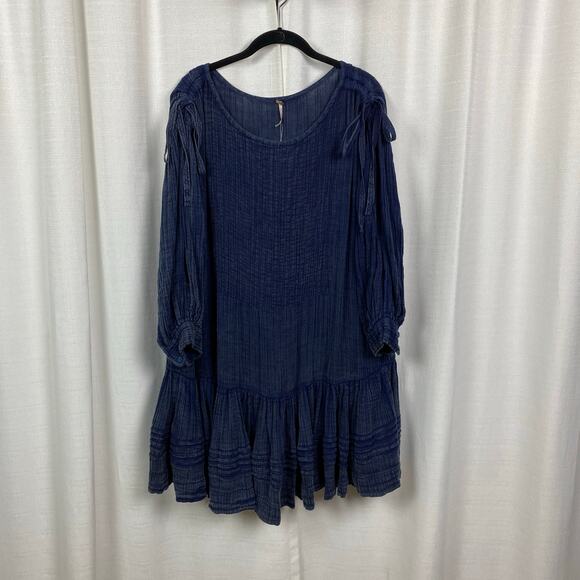 Free People Indigo Blue Washed Ashore Mini Dress Sz.M NWT - Picture 5 of 16